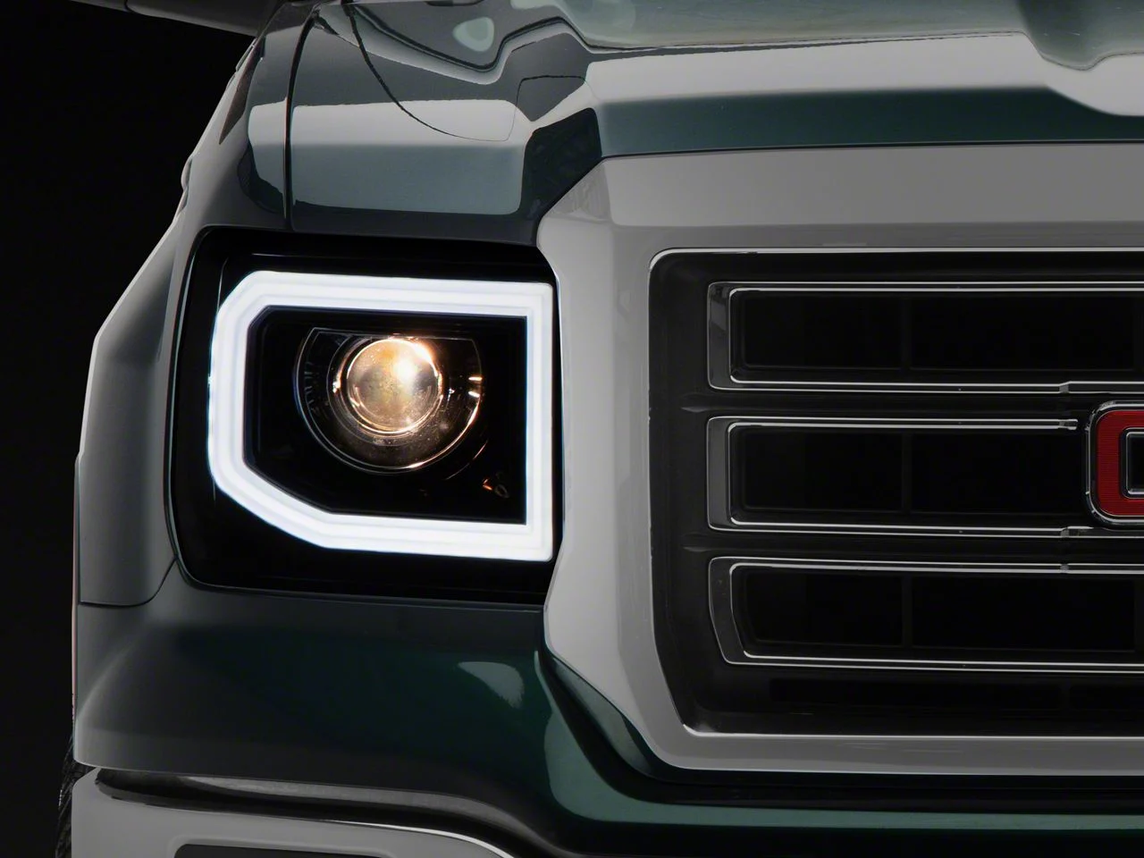 LED Bar Projector Headlights; Gloss Black Housing; Clear Lens (14-18 Sierra 1500 w/ Factory Halogen Headlights)