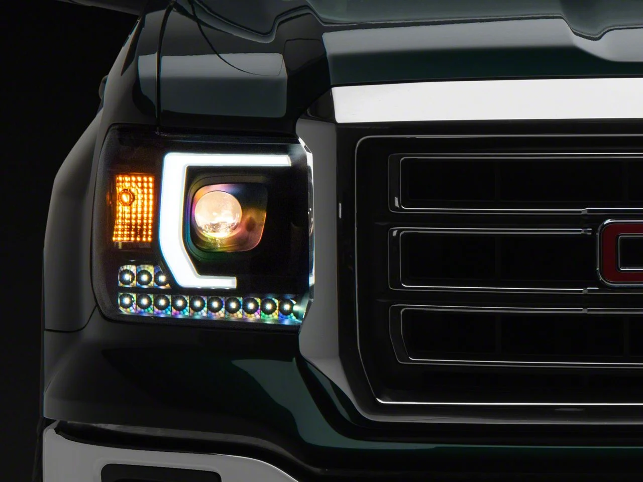 Plank Style Projector Headlights; Black Housing; Clear Lens (14-15 Sierra 1500 w/ Factory Halogen Headlights)