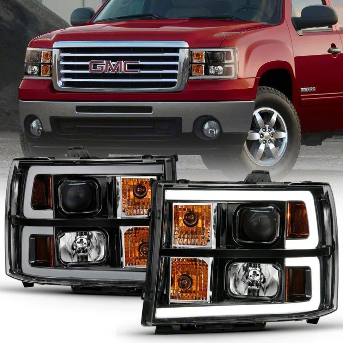 Plank Style Projector Headlights; Black Housing; Clear Lens (07-13 Sierra 1500)