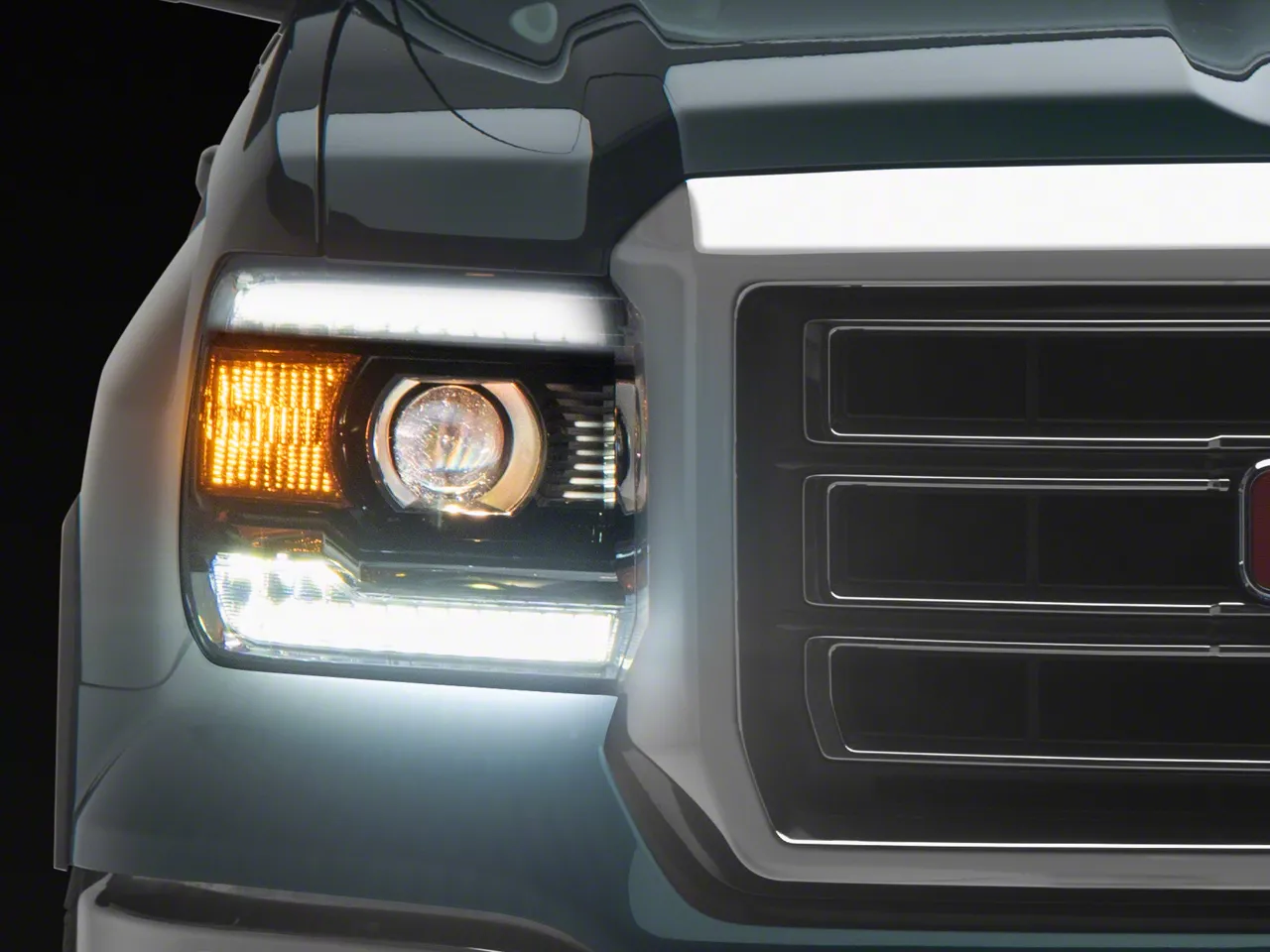 LED Light Strip Projector Headlights; Chrome Housing; Clear Lens (14-18 Sierra 1500 w/ Factory Halogen Headlights)