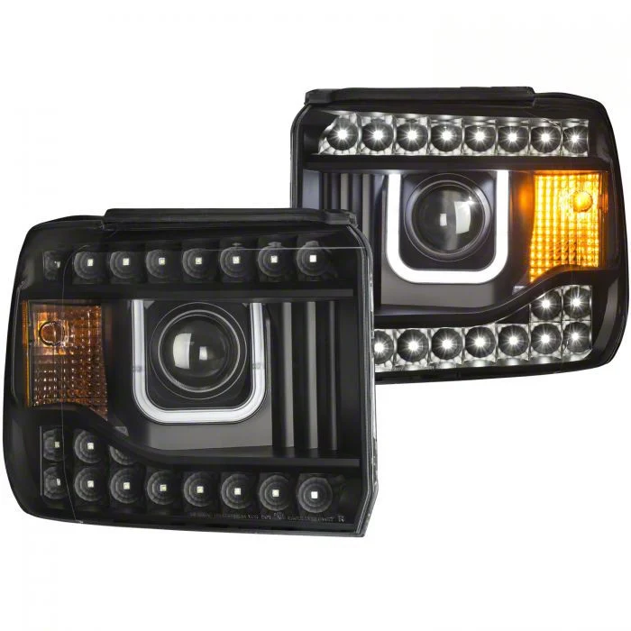 U-Bar Projector Headlights; Black Housing; Clear Lens (14-15 Sierra 1500 w/ Factory Halogen Headlights)