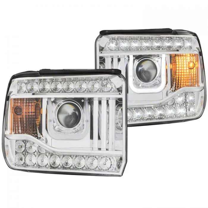 U-Bar Projector Headlights; Chrome Housing; Clear Lens (14-15 Sierra 1500 w/ Factory Halogen Headlights)