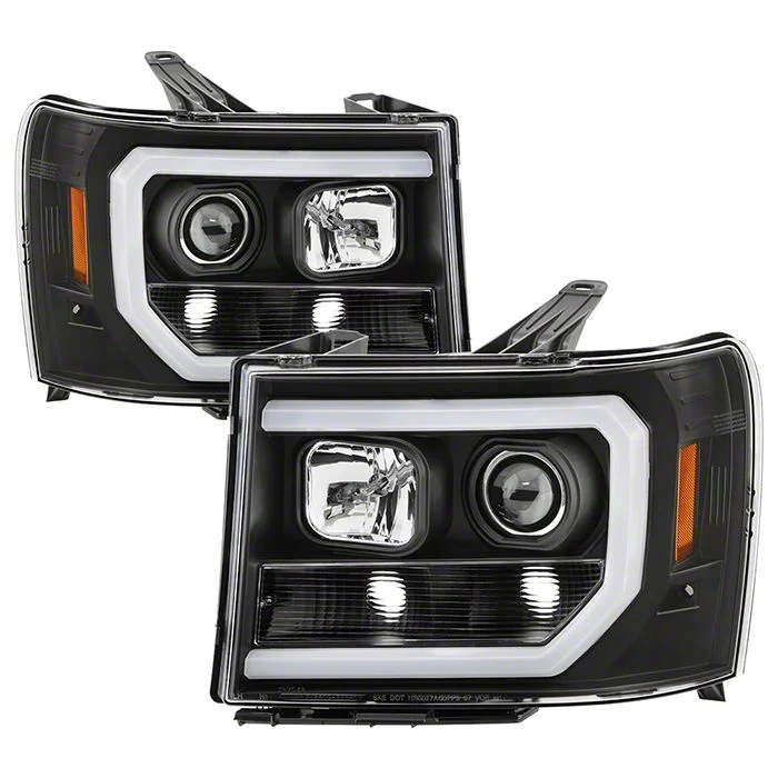 Version 2 Light Bar DRL Projector Headlights; All Black Housing; Clear Lens (07-13 Sierra 1500)