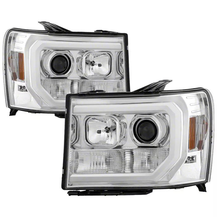 Version 2 Light Bar DRL Projector Headlights; Chrome Housing; Clear Lens (07-13 Sierra 1500)
