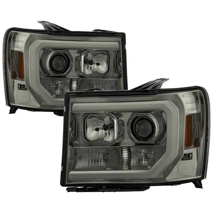 Version 2 Light Bar DRL Projector Headlights; Chrome Housing; Smoked Lens (07-13 Sierra 1500)