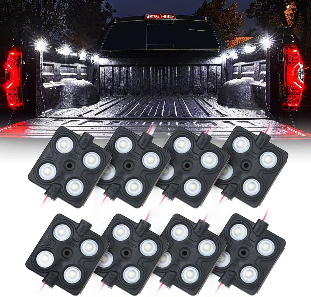 8-LED Square Rock Light Pods Truck Bed Lighting Kit (Universal; Some Adaptation May Be Required)