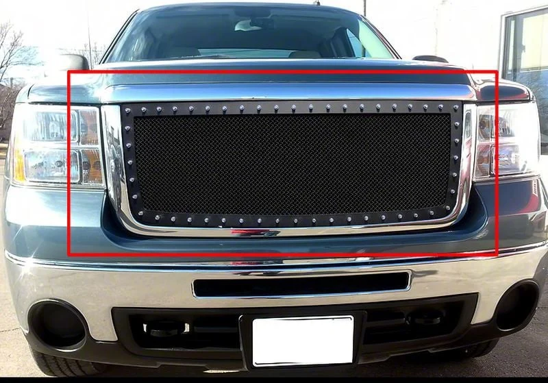 Stainless Steel Rivet Upper Grille Insert; Black (07-10 Sierra 2500 HD)