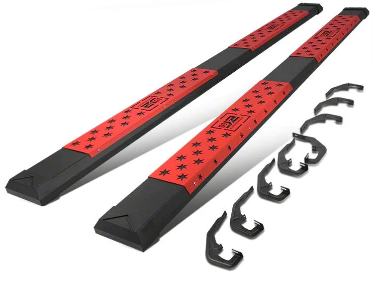 6.50-Inch Flat Step Bar Running Boards; Black/Red (07-19 Sierra 3500 HD Crew Cab)