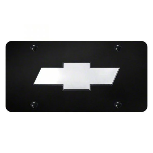 Chevy Logo License Plate; Chrome on Black (Universal; Some Adaptation May Be Required)
