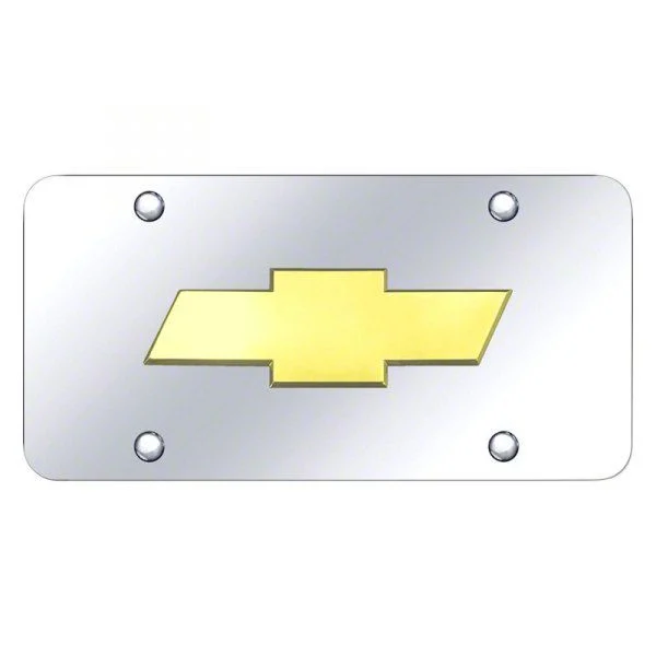 Chevy Logo License Plate; Gold on Chrome (Universal; Some Adaptation May Be Required)