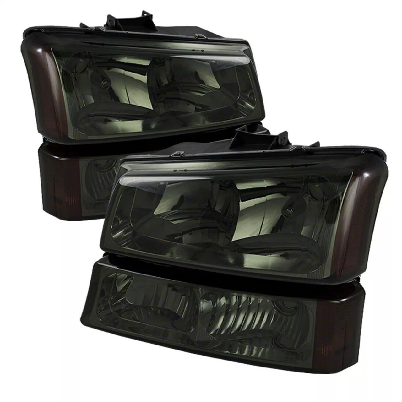 Crystal Headlights with Amber Bumper Lights; Chrome Housing; Smoked Lens (03-06 Silverado 1500)