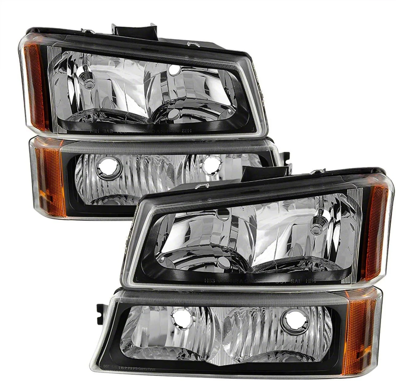 Crystal Headlights with Bumper Lights; Black Housing; Clear Lens (03-06 Silverado 1500)