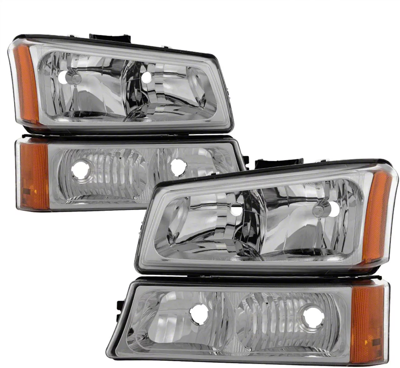 Crystal Headlights with Bumper Lights; Chrome Housing; Clear Lens (03-06 Silverado 1500)