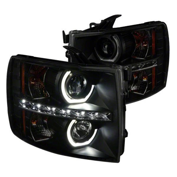 Dual Halo Projector Headlights; Black Housing; Smoked Lens (07-13 Silverado 1500)