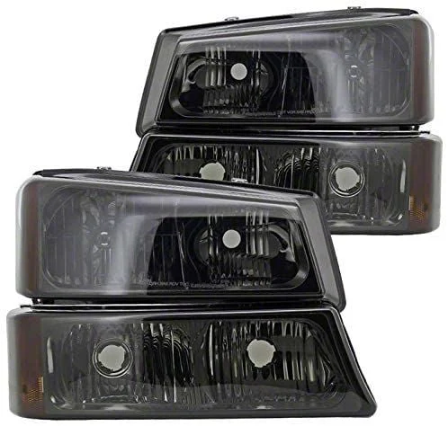 Factory Style Headlights with Bumper Lights; Chrome Housing; Smoked Lens (03-06 Silverado 1500)