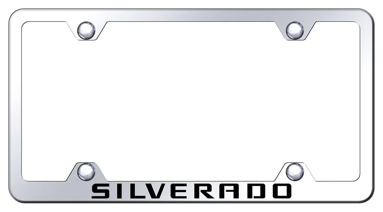 Silverado Laser Etched Wide Body License Plate Frame; Mirrored (Universal; Some Adaptation May Be Required)