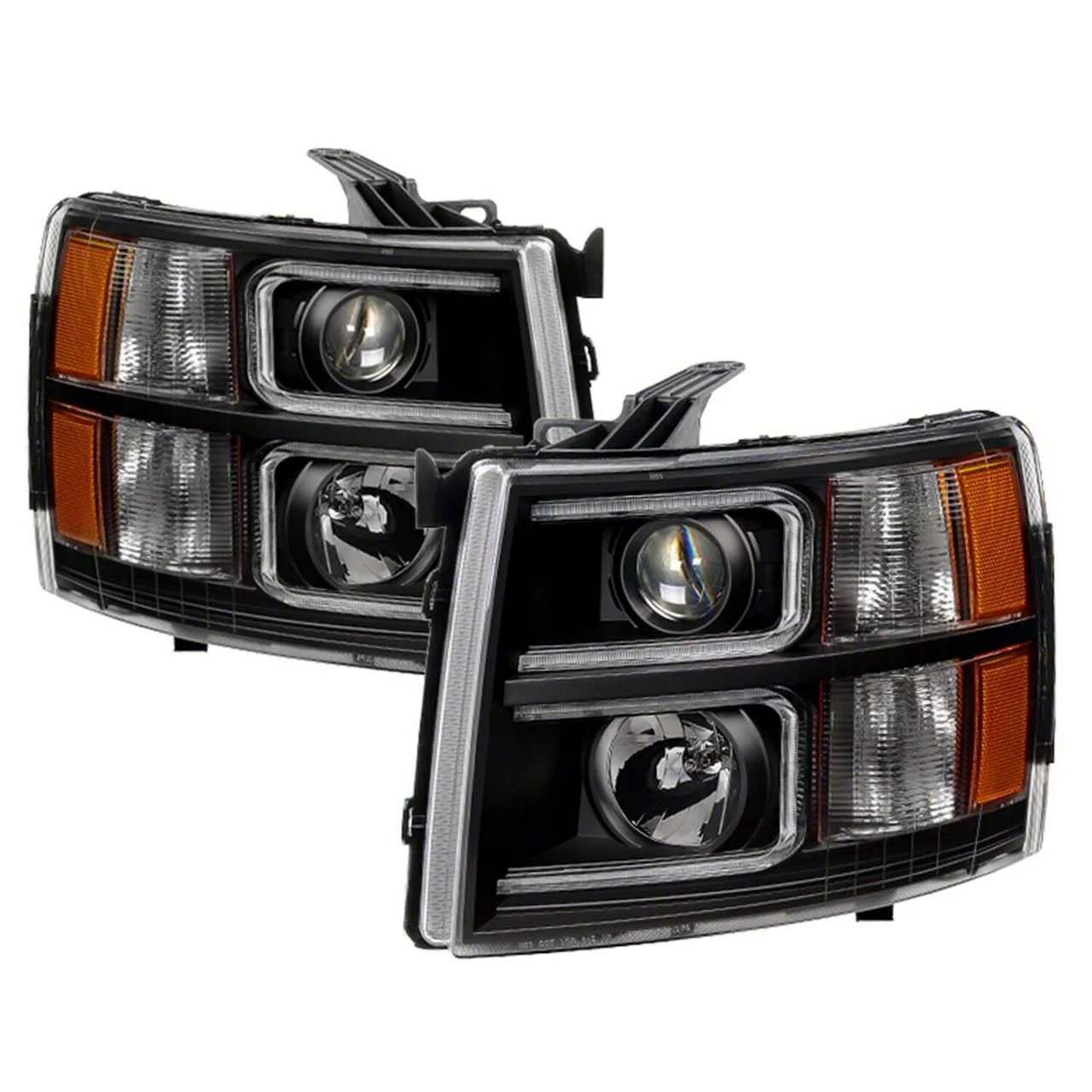 Light Tube Style Halo Projector Headlights; Black Housing; Clear Lens (07-13 Silverado 1500)