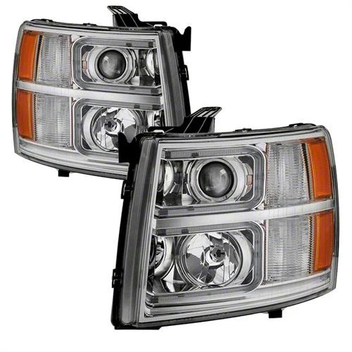 Light Tube Style Halo Projector Headlights; Chrome Housing; Clear Lens (07-13 Silverado 1500)