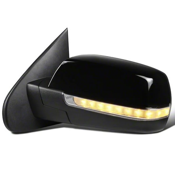 OE Style Side Mirror with LED Puddle Light and Turn Signal; Glossy Black; Driver Side (14-18 Silverado 1500)