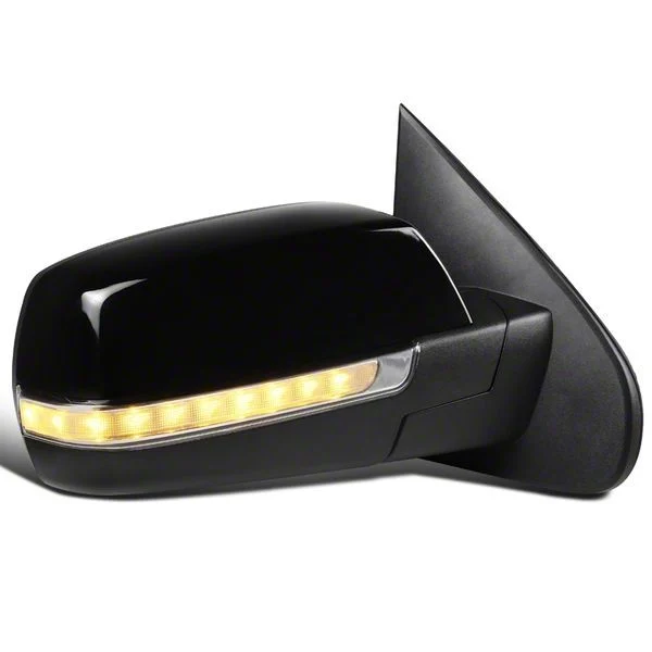OE Style Side Mirror with LED Puddle Light and Turn Signal; Glossy Black; Passenger Side (14-18 Silverado 1500)