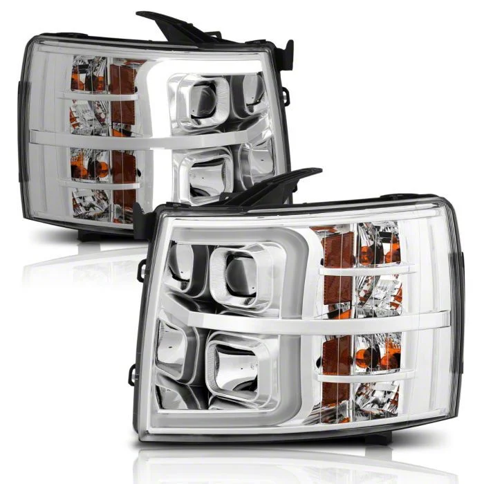Plank Style Switchback Projector Headlights; Chrome Housing; Clear Lens (07-13 Silverado 1500)
