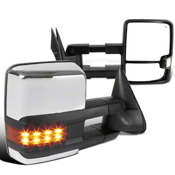 Powered Heated Towing Mirrors with Amber LED Turn Signals; Chrome (03-06 Silverado 1500)