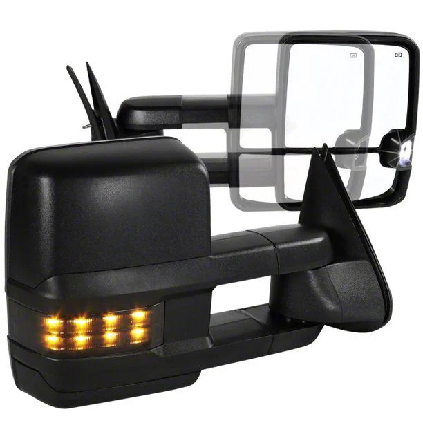 Powered Heated Towing Mirrors with Smoked LED Turn Signals; Black (03-06 Silverado 1500)