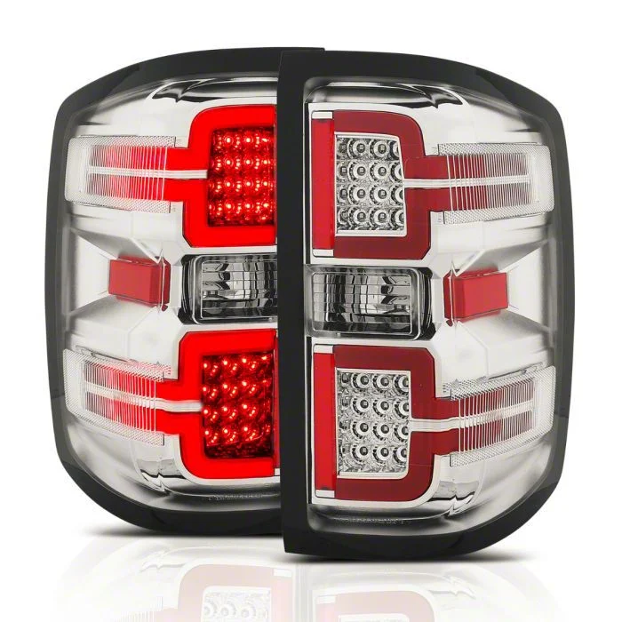 Sequential LED Tail Lights; Chrome Housing; Clear Lens (14-18 Silverado 1500 w/ Factory Halogen Tail Lights)