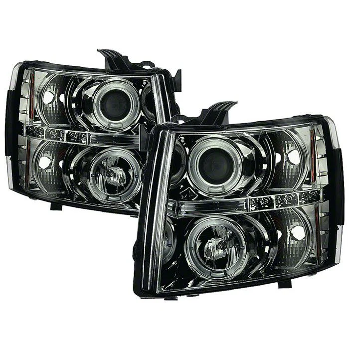 Signature Series LED Halo Projector Headlights; Chrome Housing; Smoked Lens (07-13 Silverado 1500)