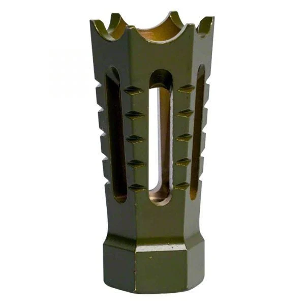 Flared/Spiked Door Breacher Design AR-15 Rifle Barrel Antenna Tip Flash Hider; Olive Drab/Army Green (Universal; Some Adaptation May Be Required)