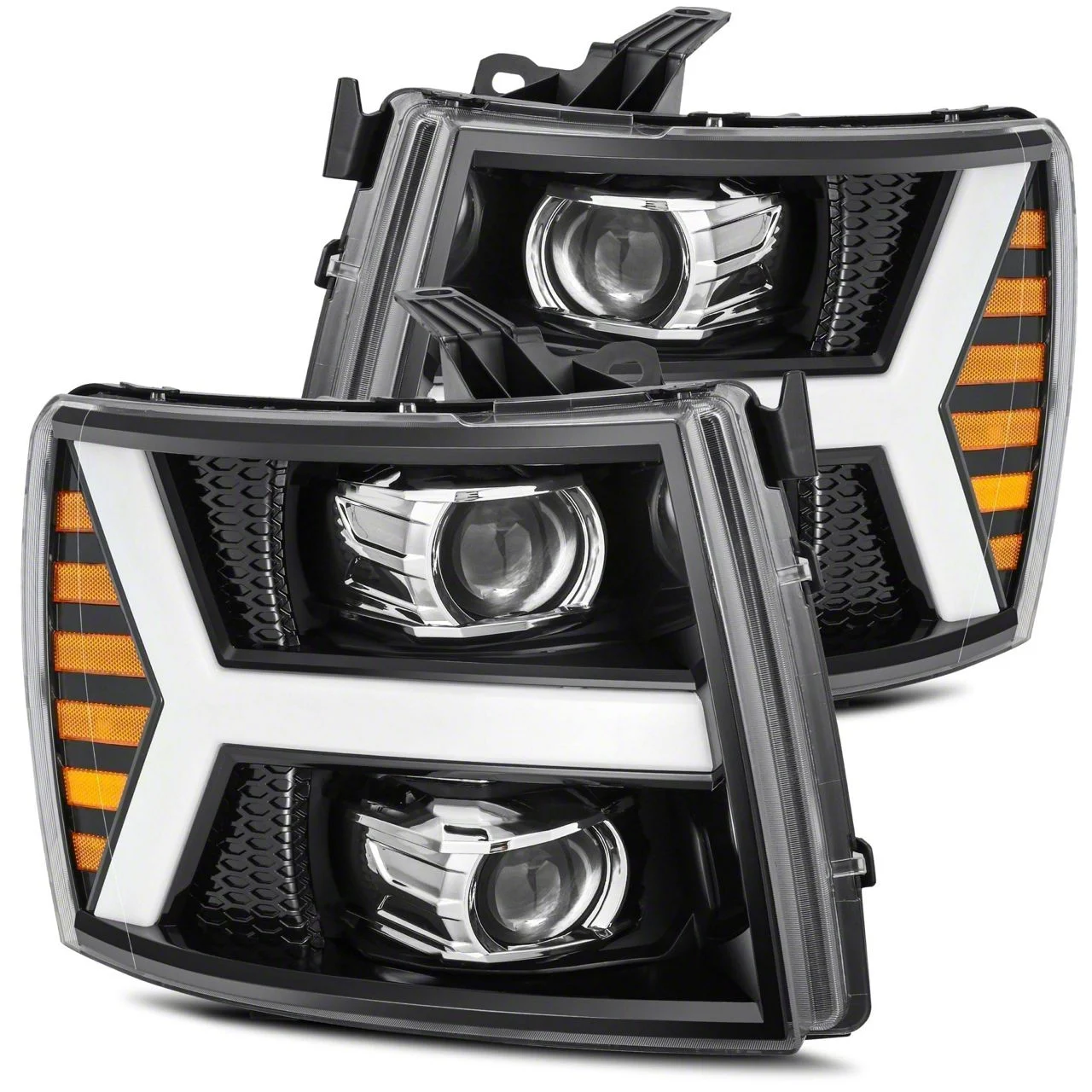 AlphaRex LUXX-Series LED Projector Headlights; Jet Black Housing; Clear Lens (07-14 Silverado 3500 HD)