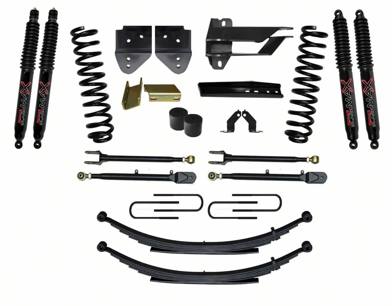 SkyJacker 4-Inch 4-Link Suspension Lift Kit with Rear Leaf Springs and Black MAX Shocks (17-22 4WD 6.7L Powerstroke F-350 Super Duty)