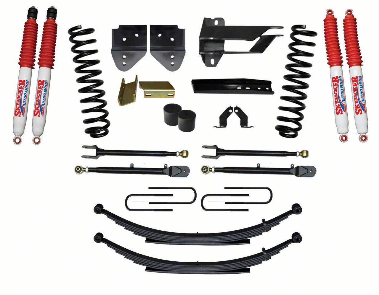 SkyJacker 4-Inch 4-Link Suspension Lift Kit with Rear Leaf Springs and Nitro Shocks (17-22 4WD 6.7L Powerstroke F-350 Super Duty)