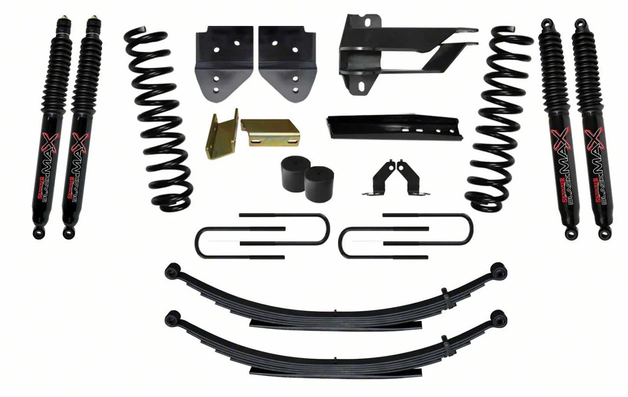 SkyJacker 4-Inch Suspension Lift Kit with Rear Leaf Springs and Black MAX Shocks (17-22 4WD 6.7L Powerstroke F-350 Super Duty)