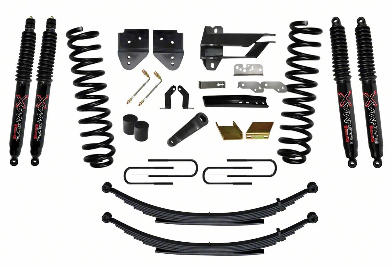 SkyJacker 6-Inch Suspension Lift Kit with Rear Leaf Springs and Black MAX Shocks (17-22 4WD 6.2L F-350 Super Duty)