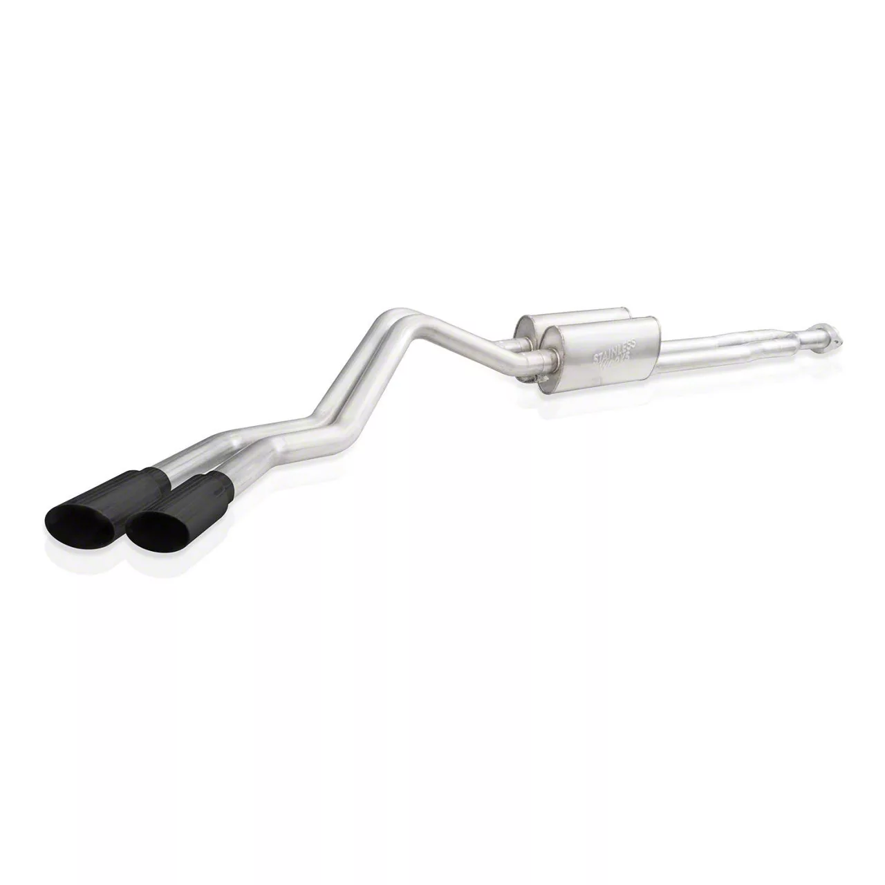 Stainless Works Redline Series Dual Exhaust System with Black Tips; Same Side Exit (20-26 6.6L Gas Sierra 2500 HD)