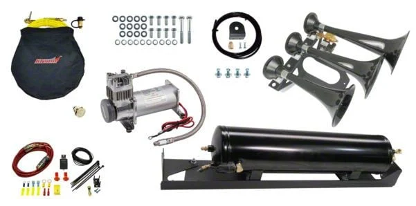 Kleinn Direct Fit Onboard Air System and Model 230 Beast Triple Train Horn; Spare Tire Delete Mount (17-22 F-250 Super Duty)