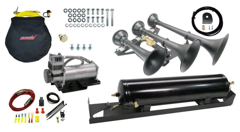 Kleinn Direct Fit Onboard Air System and Model 730 Demon Triple Train Horn; Spare Tire Delete Mount (17-22 F-250 Super Duty)