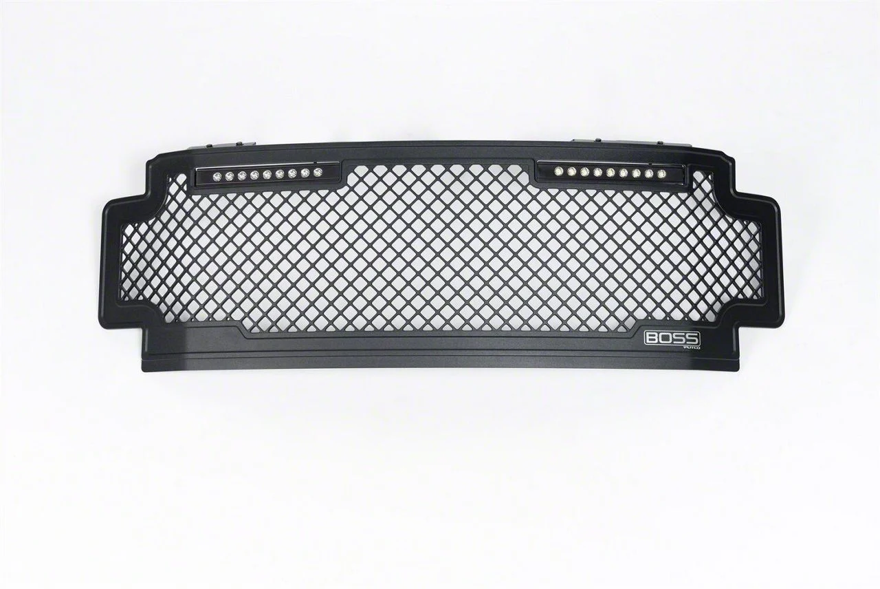 Putco Boss Mesh Upper Grille Insert with 10-Inch LED Light Bars; Black (17-19 F-250 Super Duty w/o Forward Facing Camera)