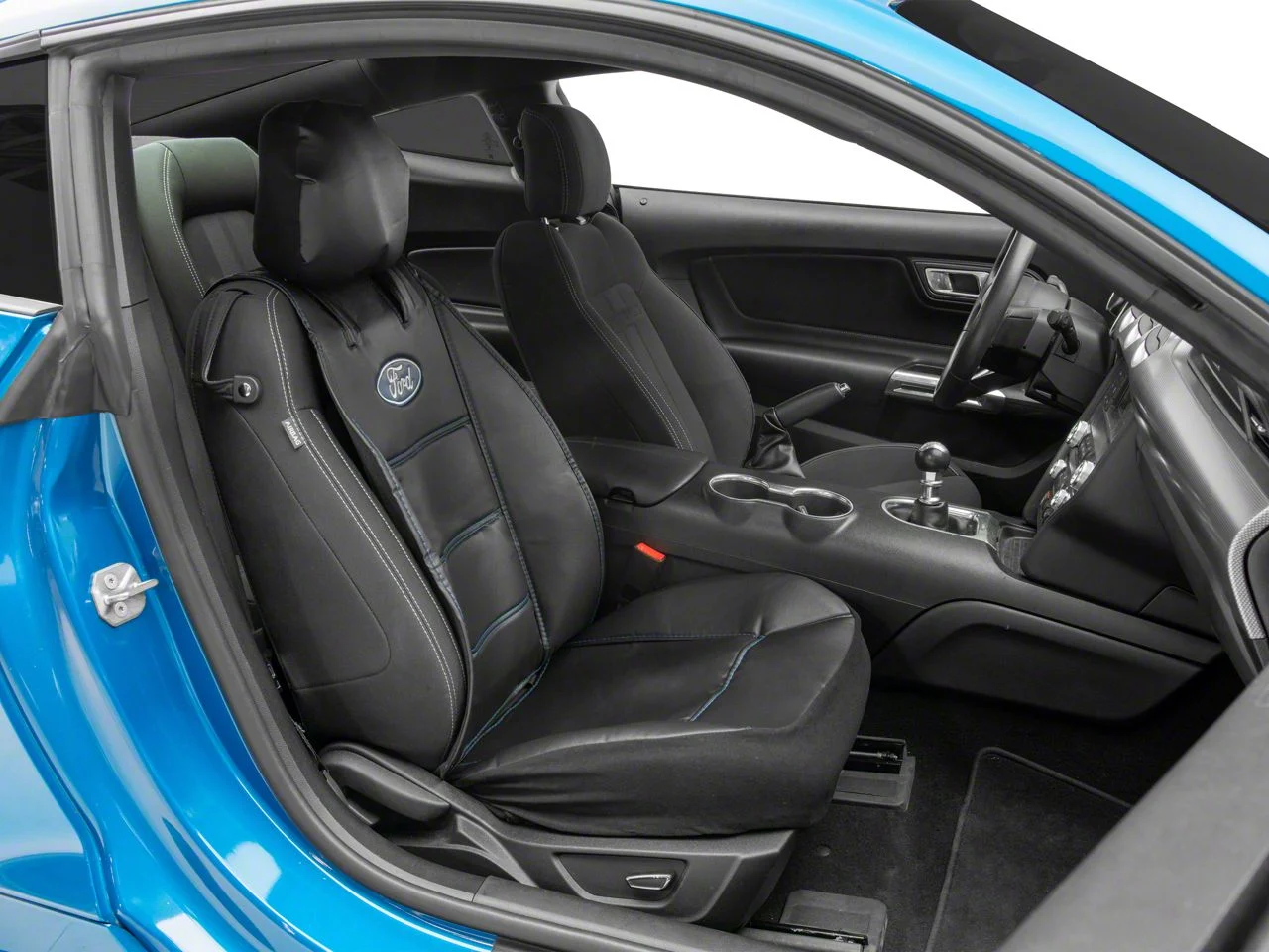 Deluxe Sideless Seat Cover with Ford Logo; Black (Universal; Some Adaptation May Be Required)