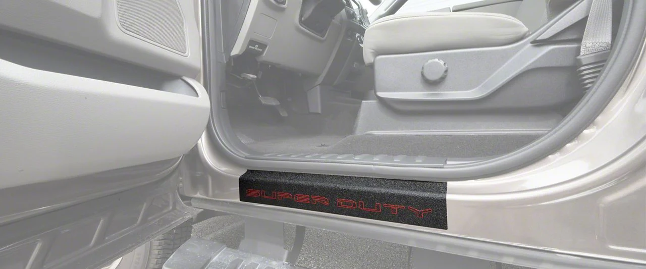 Front Door Sill Protection with Super Duty Logo; TUF-LINER Black; Black and Red (17-26 F-250 Super Duty)