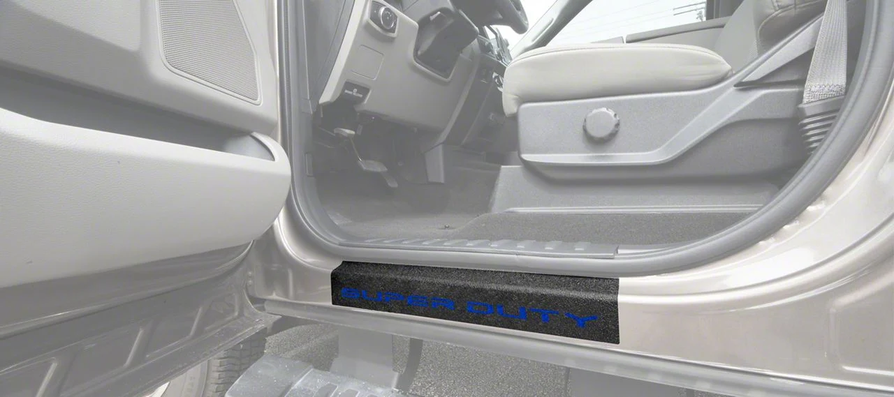 Front Door Sill Protection with Super Duty Logo; TUF-LINER Black; Blue (17-26 F-250 Super Duty)