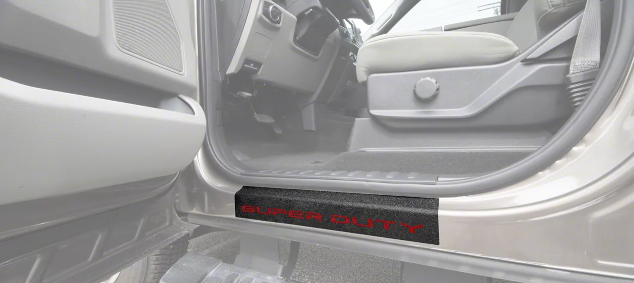 Front Door Sill Protection with Super Duty Logo; TUF-LINER Black; Red (17-26 F-250 Super Duty)