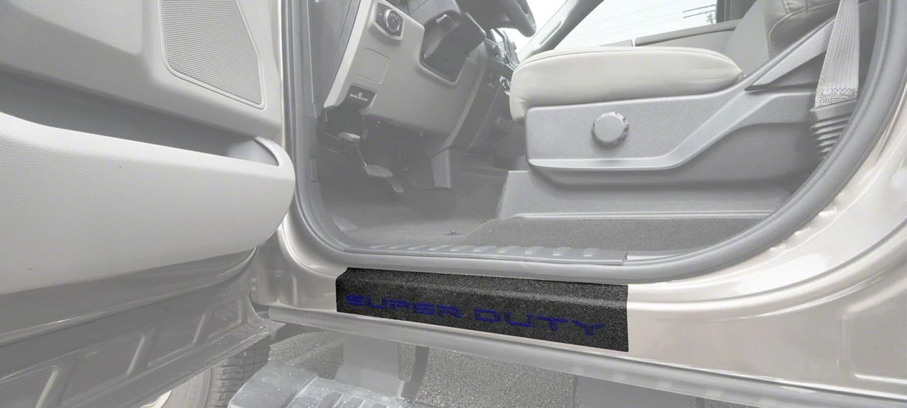 Front Door Sill Protection with Super Duty Logo; TUF-LINER Black; Black and Blue (17-26 F-250 Super Duty)