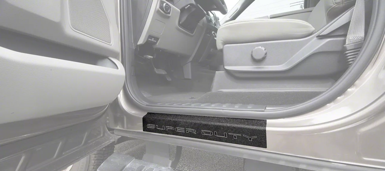 Front Door Sill Protection with Super Duty Logo; TUF-LINER Black; Black and White (17-26 F-250 Super Duty)