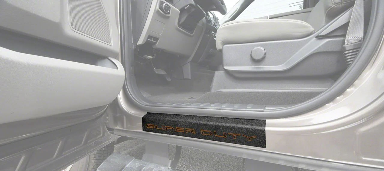 Front Door Sill Protection with Super Duty Logo; TUF-LINER Black; Blackand Orange (17-26 F-250 Super Duty)