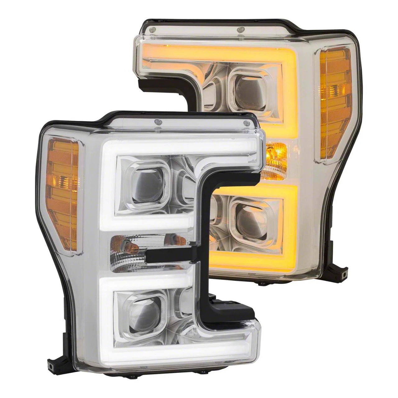 Plank Style Switchback Projector Headlights; Chrome Housing; Clear Lens (17-19 F-250 Super Duty w/ Factory Halogen Headlights)