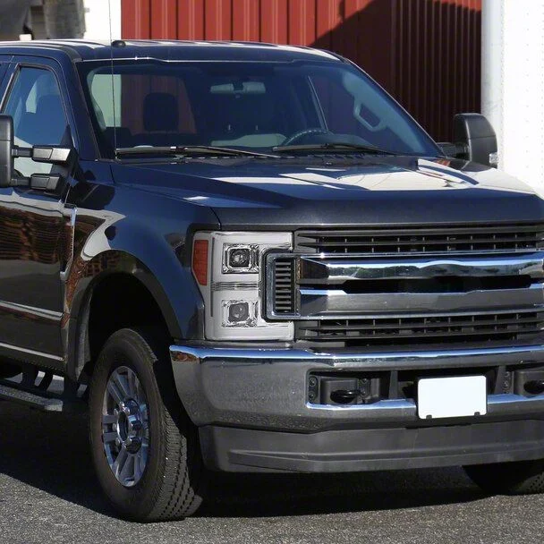 Projector Headlights with Sequential Turn Signals; Chrome Housing; Clear Lens (17-19 F-250 Super Duty w/ Factory Halogen Headlights)