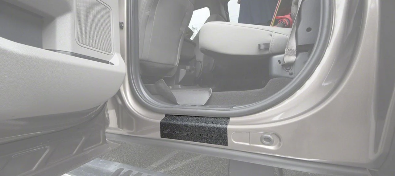 Rear Door Sill Protection with Super Duty Logo; TUF-LINER Black; Black and Dark Gray (17-26 F-250 Super Duty SuperCrew)
