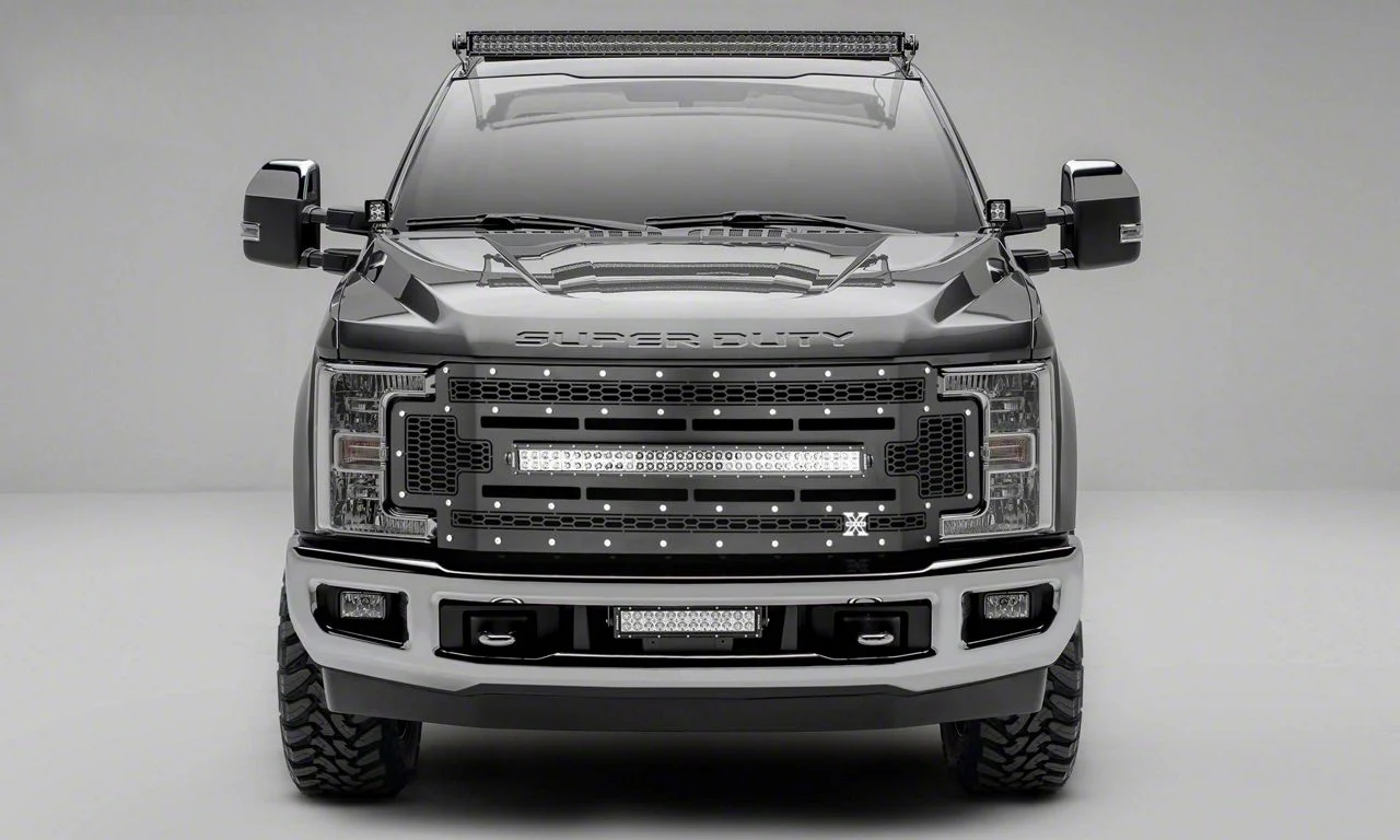 T-REX Grilles Laser Torch Series Upper Replacement Grille with 30-Inch LED Light Bar; Black (17-19 F-350 Super Duty)
